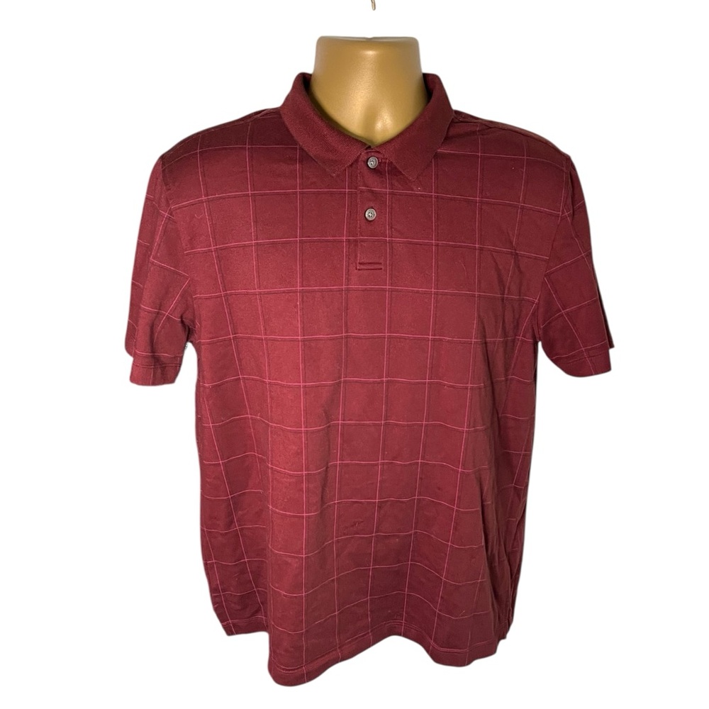 Van Heusen Grid Short Sleeeve Polo Maroon Combo M